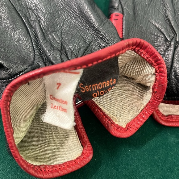 🦐 Sermoneta Buckle Red Silk Leather Gloves 7 - Picture 3 of 4